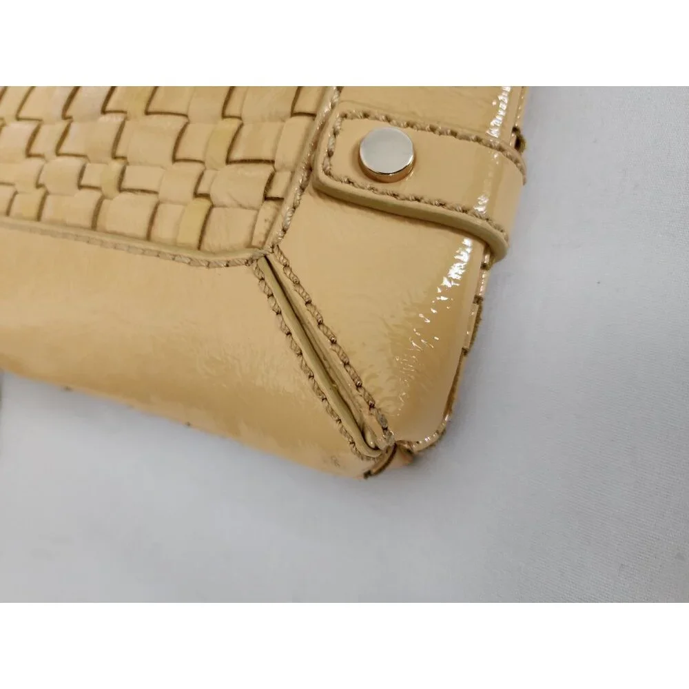 Elliott Lucca Women's Yellow Woven Patent Leather Wristlet Strap Purse Clutch - Picture 6 of 12